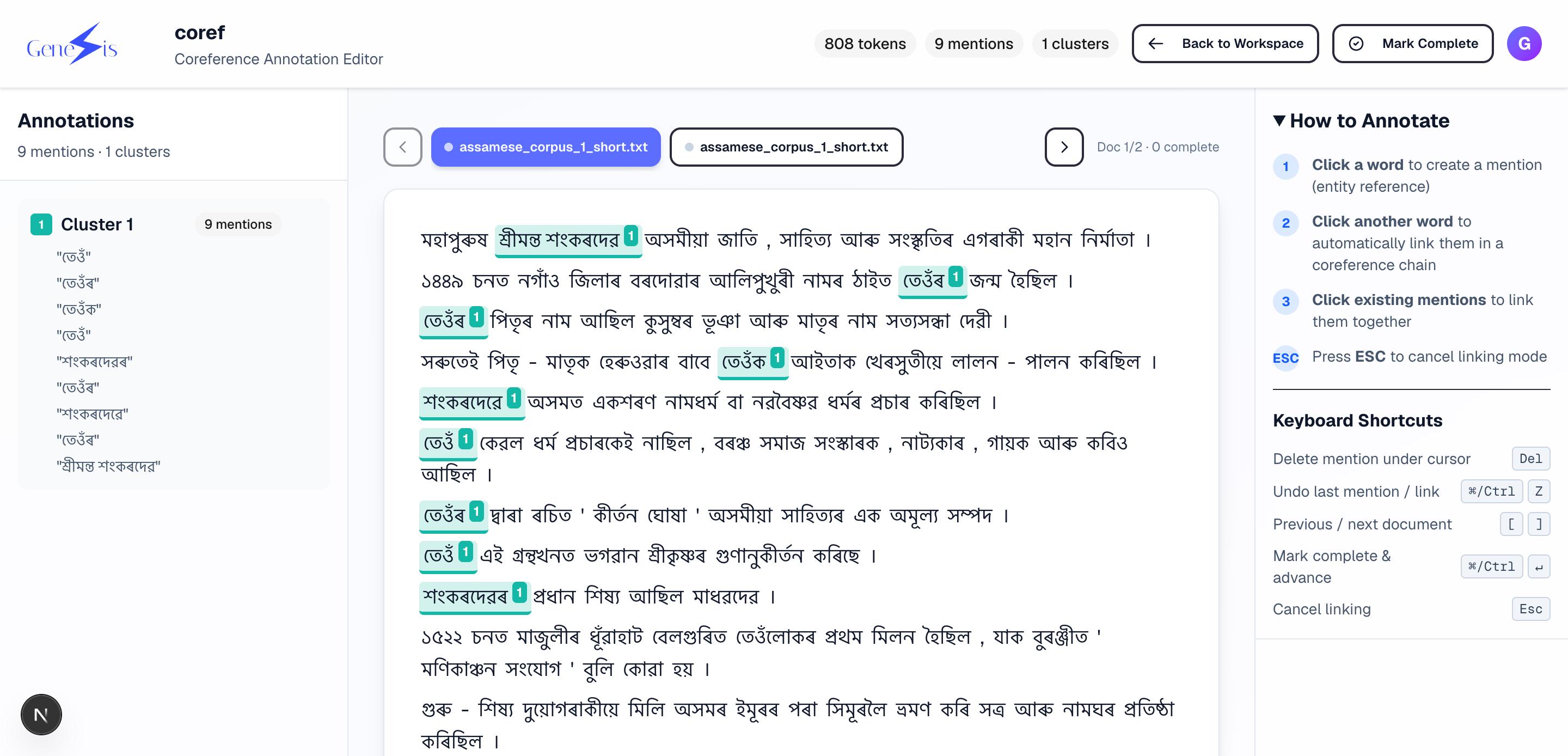 Coreference editor